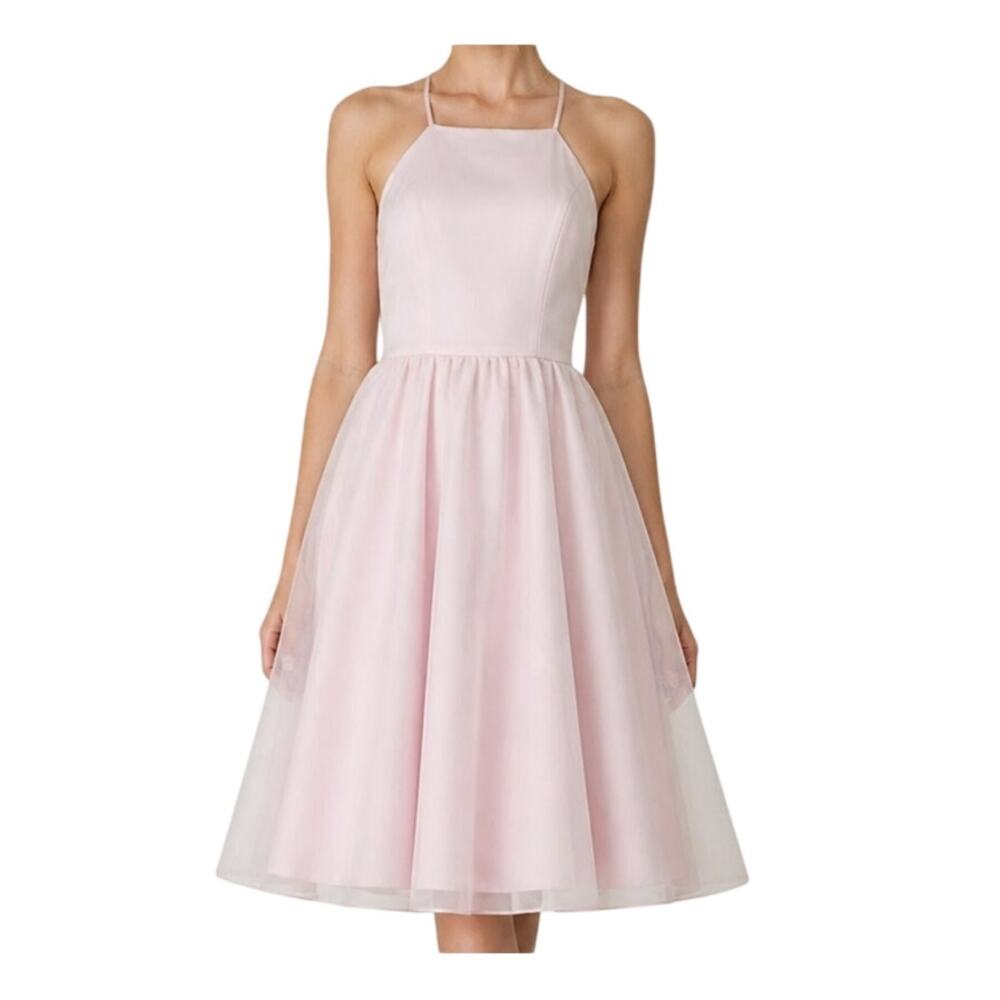Weddington Way Dress Halter Mini Pink Tulle A-line Sz 6 Bridesmaid Formal Prom